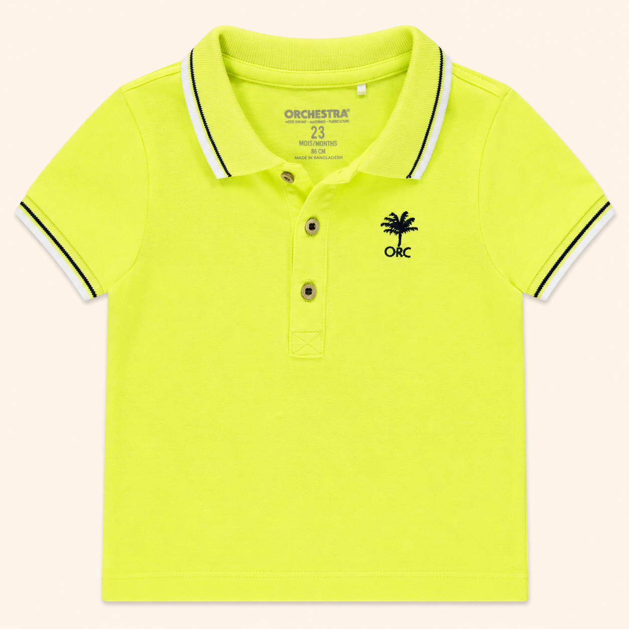 Polo Bébé Vert Néon à Motif Palmier - "ORC"