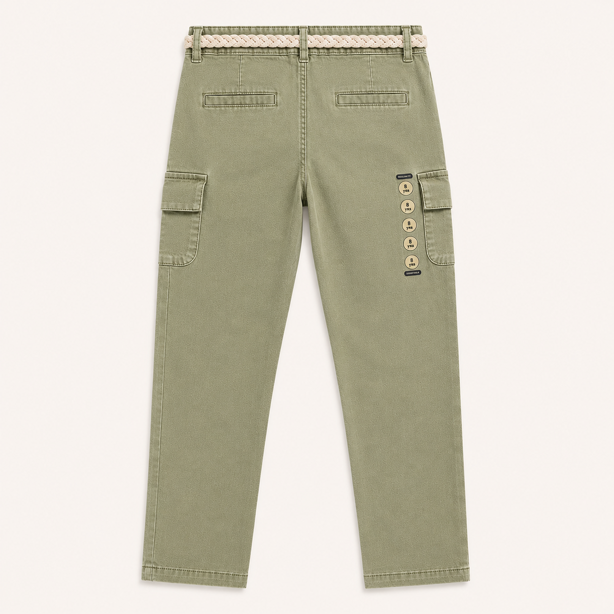 Pantalon cargo kaki en toile stretch avec ceinture tressée – Orchestra