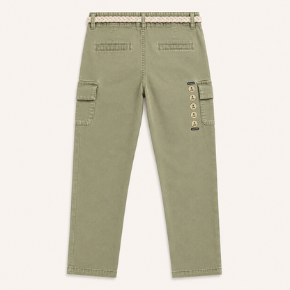 Pantalon cargo kaki en toile stretch avec ceinture tressée – Orchestra