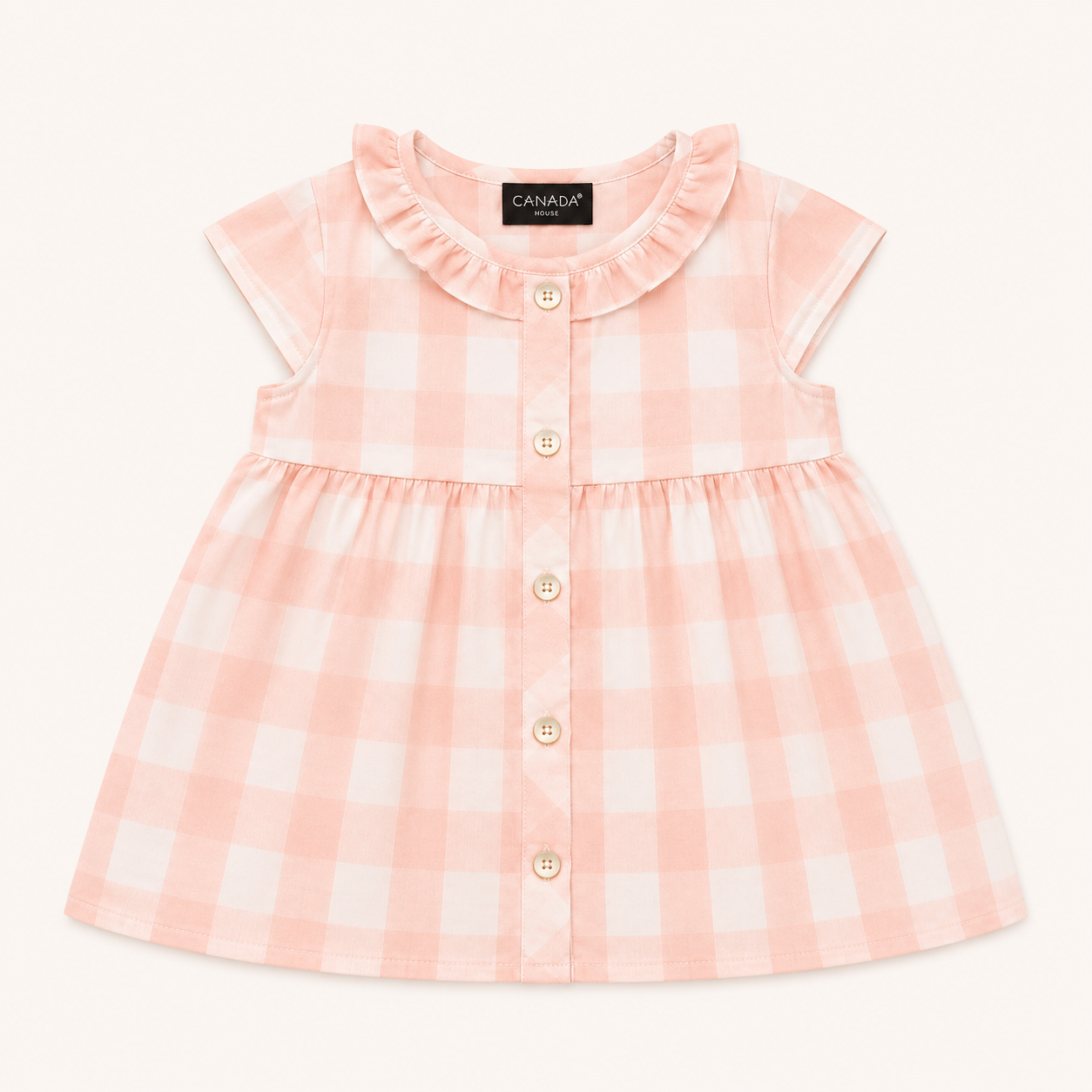 Robe rose à carreaux vichy et col volanté - Bébé fille - Canada House