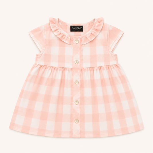 Robe rose à carreaux vichy et col volanté - Bébé fille - Canada House