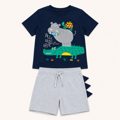 Ensemble d'été 2 pièces garçon - T-shirt bleu et Short gris