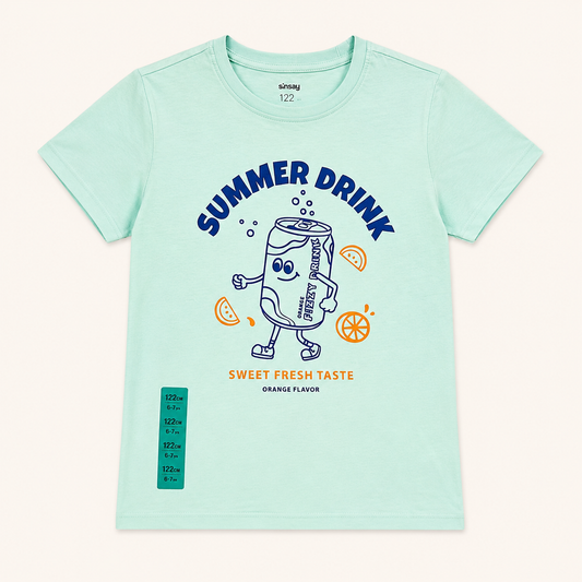 T-shirt vert menthe enfant imprimé "Summer Drink"