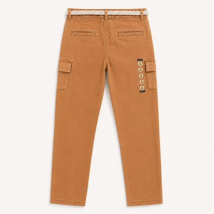 Pantalon cargo camel en toile stretch avec ceinture tressée – Orchestra