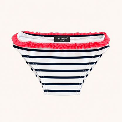 Culotte de maillot de bain fille marinière à volants – Blanc, Marine et Corail