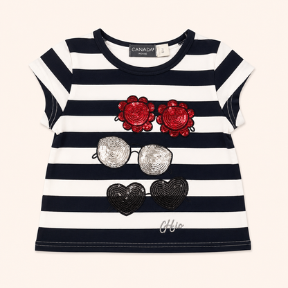 Ensemble t-shirt marinière à paillettes et short blanc - Bébé fille - Canada House
