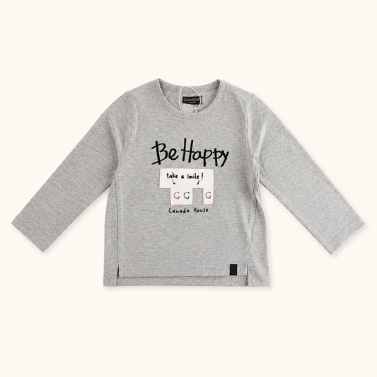 T-shirt col rond gris imprimé message positif – Collection Canada House