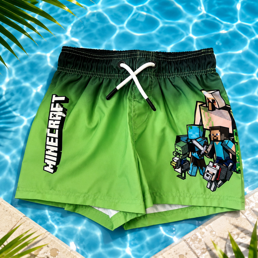 Short de bain garçon Minecraft – Vert et Noir Dégradé