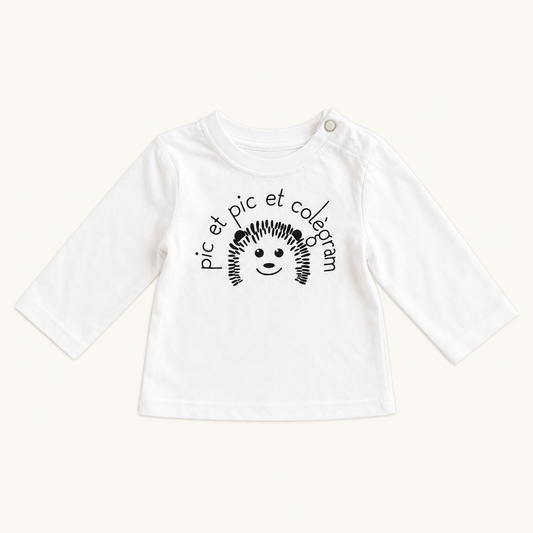 Tee-shirt blanc bébé imprimé message "Pic et pic et colégram"