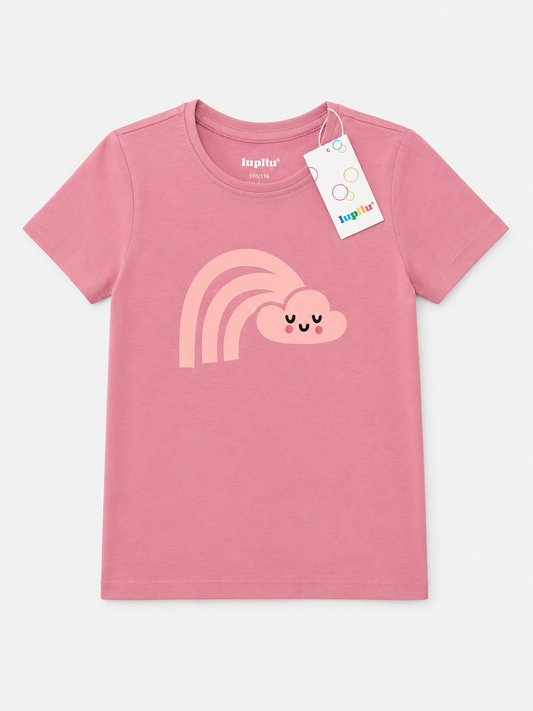 T-shirt rose imprimé nuage