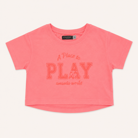 Crop top corail imprimé « A Place to Play »