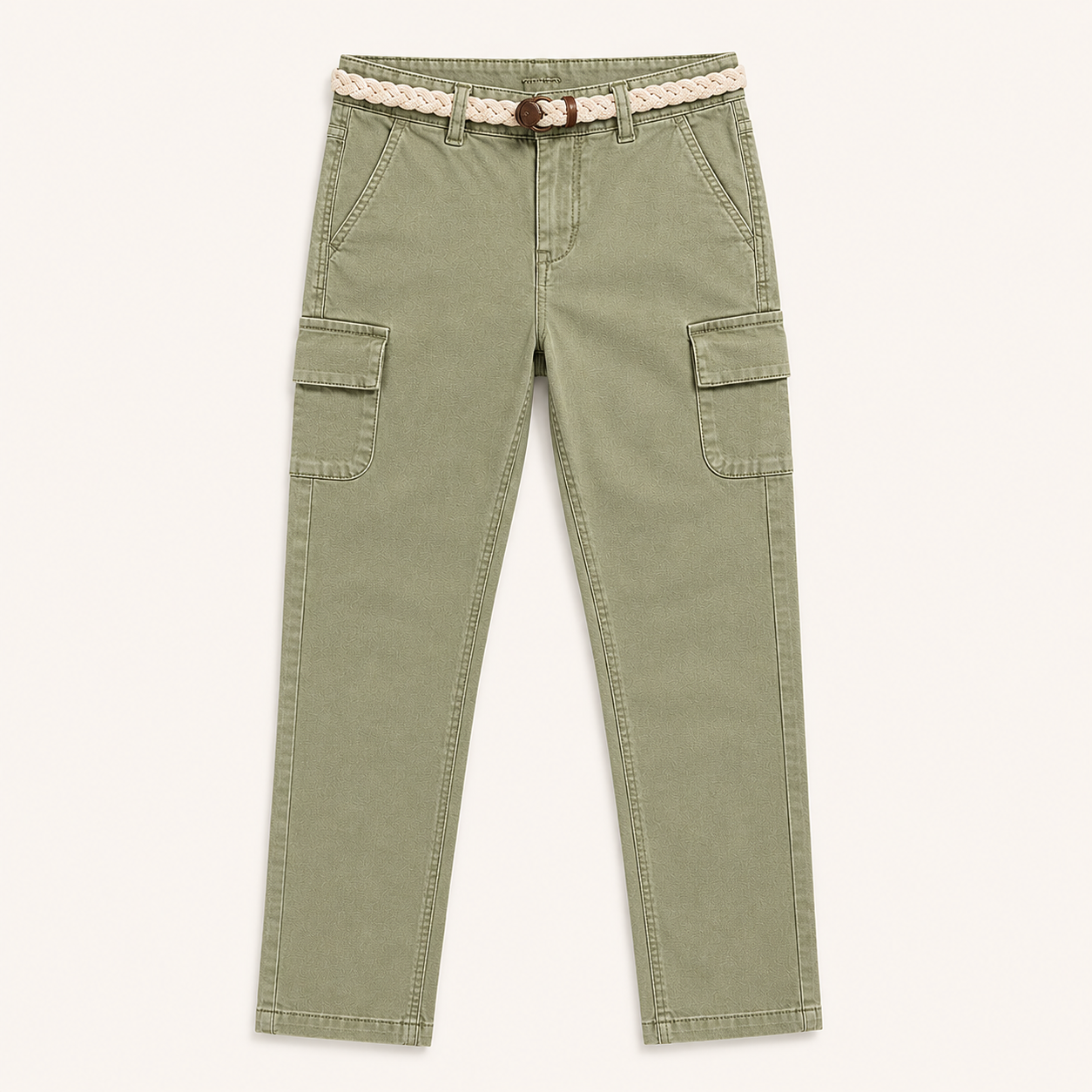 Pantalon cargo kaki en toile stretch avec ceinture tressée – Orchestra