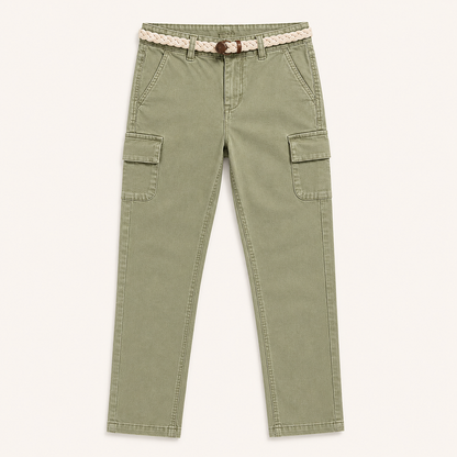 Pantalon cargo kaki en toile stretch avec ceinture tressée – Orchestra