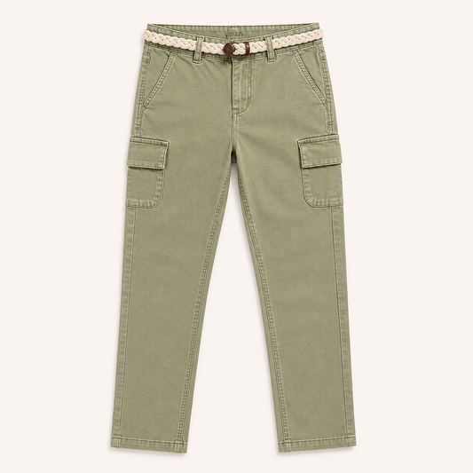 Pantalon cargo kaki en toile stretch avec ceinture tressée – Orchestra