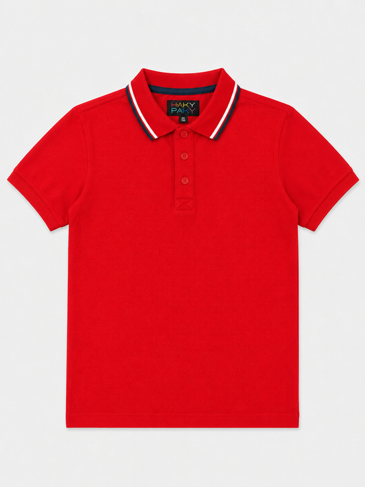 Polo en Maille Piquée Enfant – Rouge Éclatant