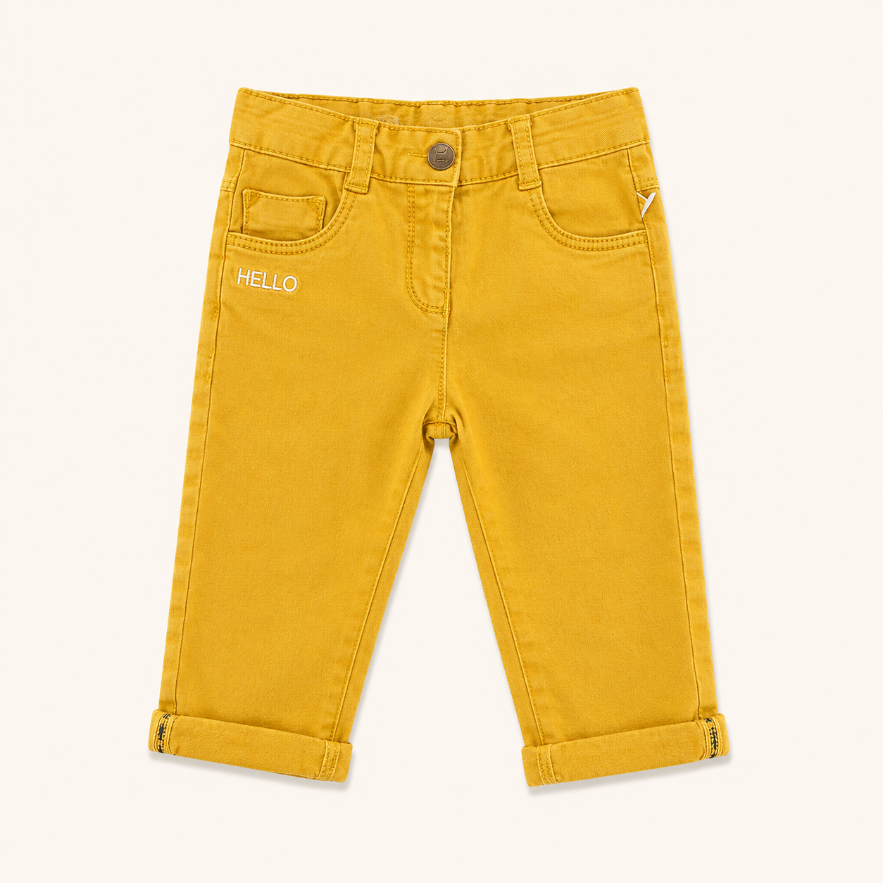 Pantalon slim jaune moutarde à broderie "HELLO" – Orchestra