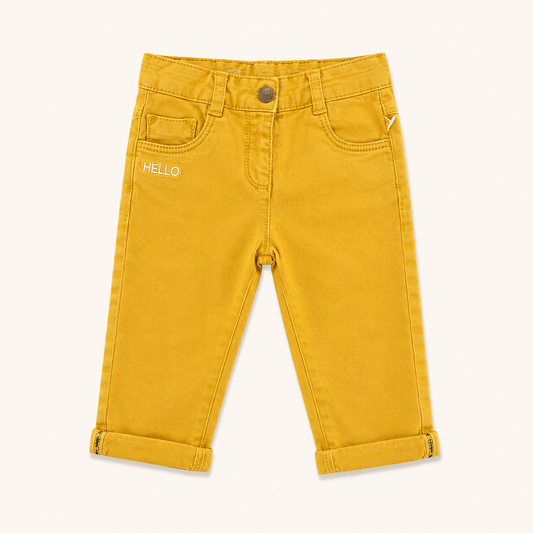 Pantalon slim jaune moutarde à broderie "HELLO" – Orchestra