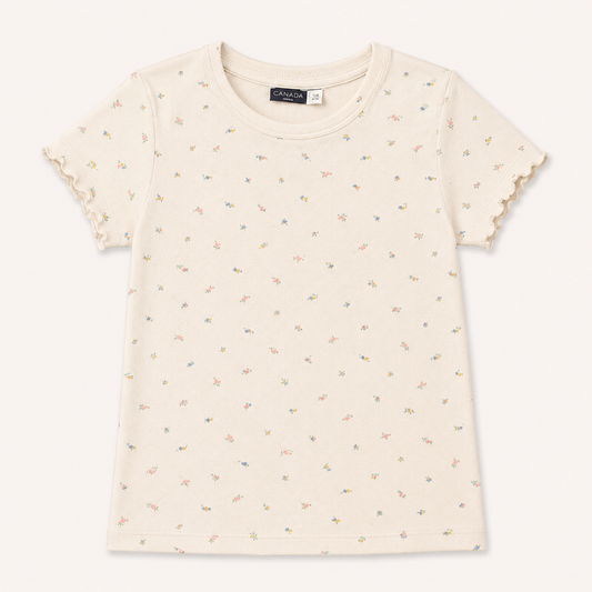 T-shirt écru enfant à motif petites fleurs champêtres