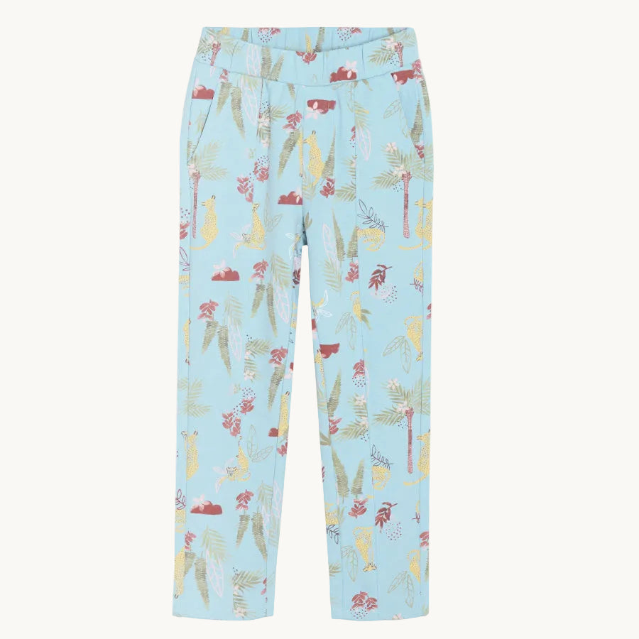 Pantalon fluide bleu ciel à imprimé safari tropical fille