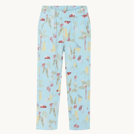 Pantalon fluide bleu ciel à imprimé safari tropical fille