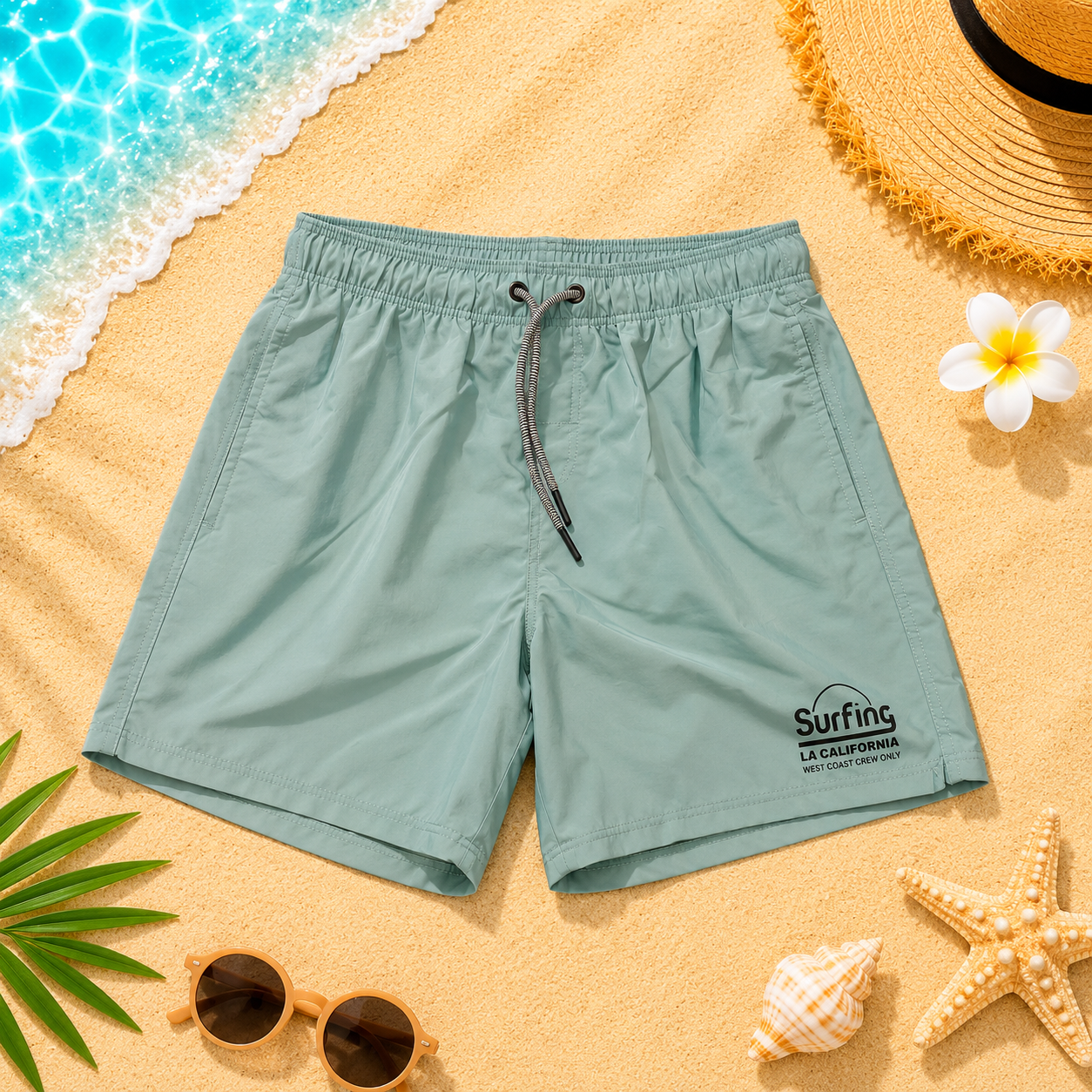 Short de bain enfant Surfing California – Vert Sauge