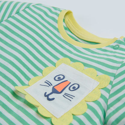 T-shirt Rayé Vert et Blanc avec Poche Lion – Collection Bébé Cool Club
