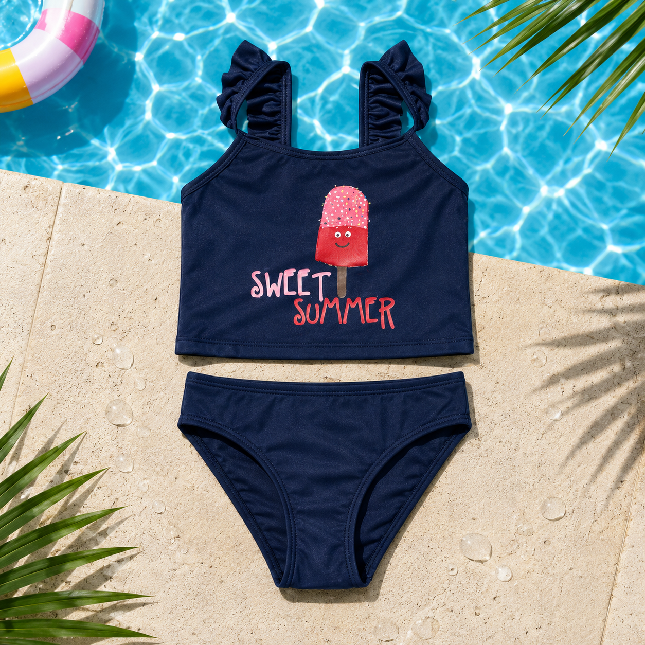 Maillot de bain 2 pièces fille Sweet Summer – Bleu Marine et Motif Glace