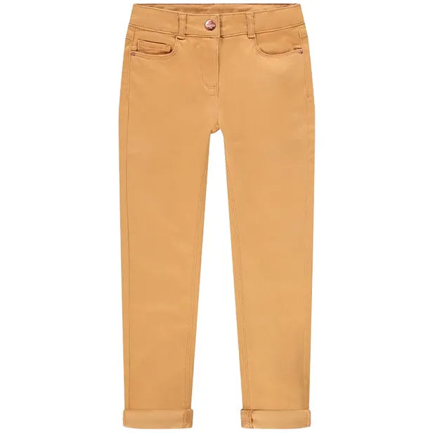 Pantalon Slim en Toile Camel à Revers Ajustables pour Fille