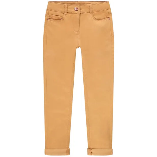 Pantalon Slim en Toile Camel à Revers Ajustables pour Fille
