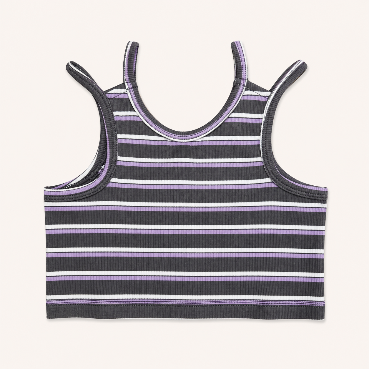 Crop top débardeur côtelé à rayures violettes et noires