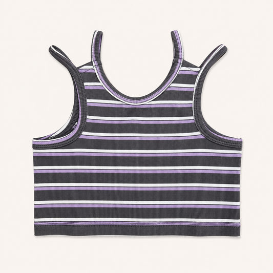 Crop top débardeur côtelé à rayures violettes et noires