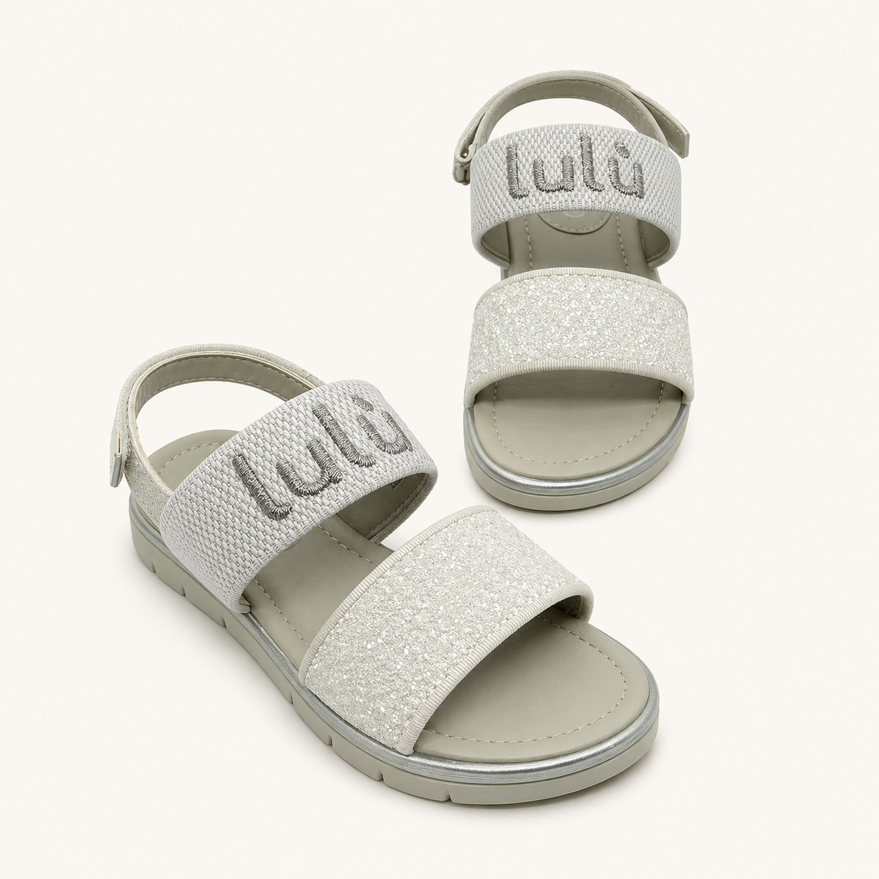 Sandales argentées à paillettes et logo brodé - Fille - Lulù