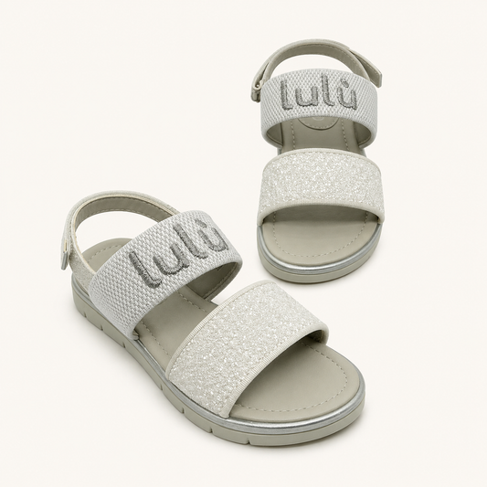 Sandales argentées à paillettes et logo brodé - Fille - Lulù