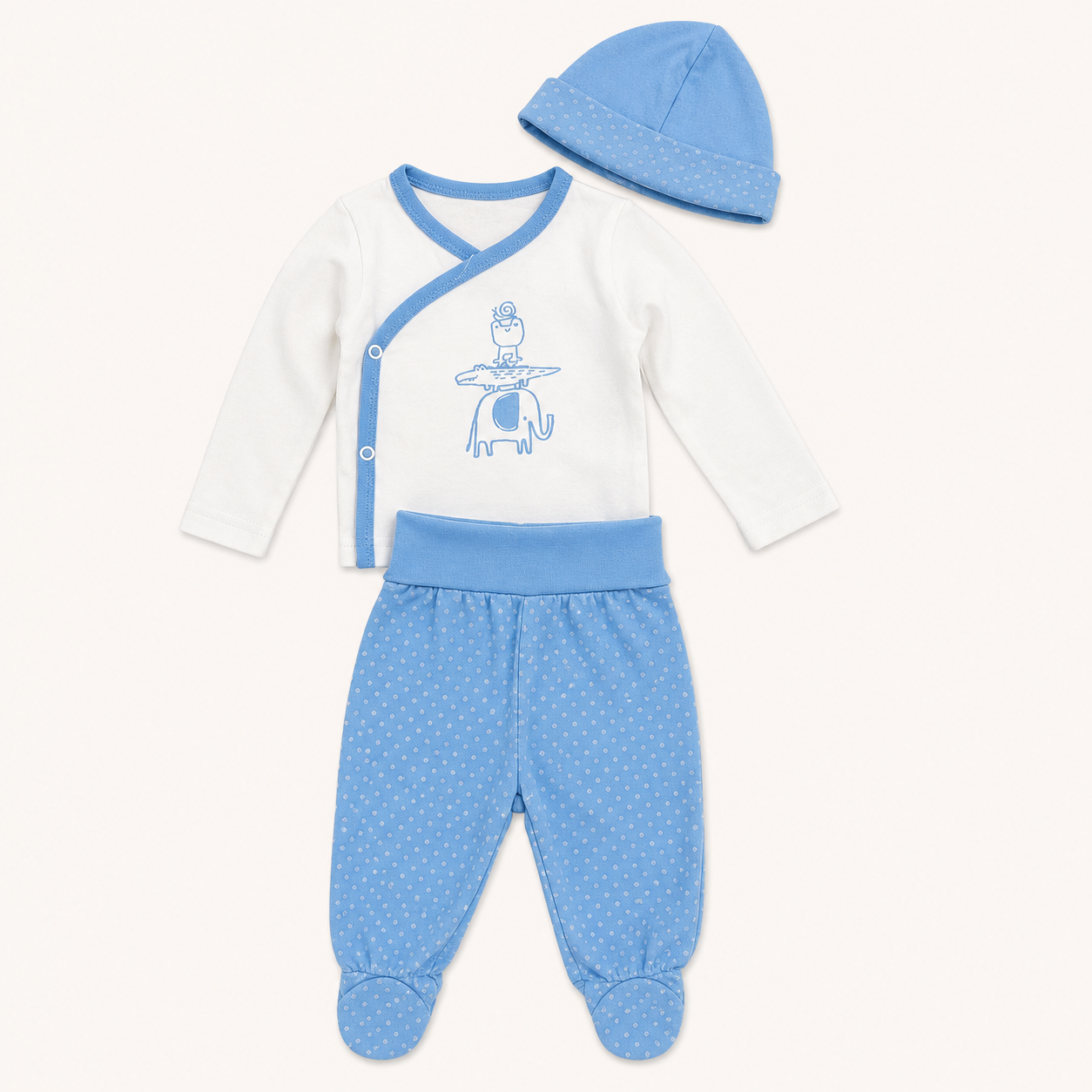 Ensemble naissance 3 pièces Boboli bleu et blanc – 6 mois