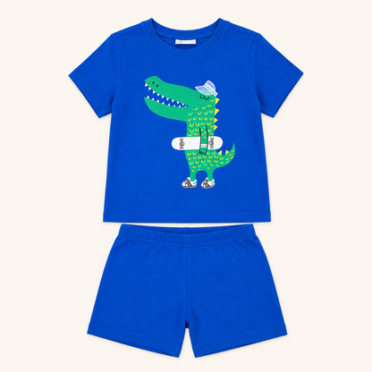 Lot de 2 ensembles d'été bébé garçon T-shirt et Short imprimé Crocodiles Skateurs - C&amp;