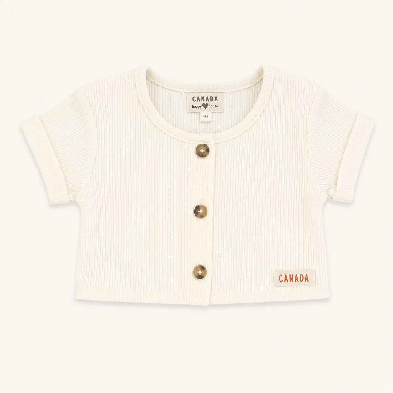 Gilet Court en Maille Côtelée Enfant Écru – Canada House