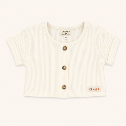 Gilet Court en Maille Côtelée Enfant Écru – Canada House