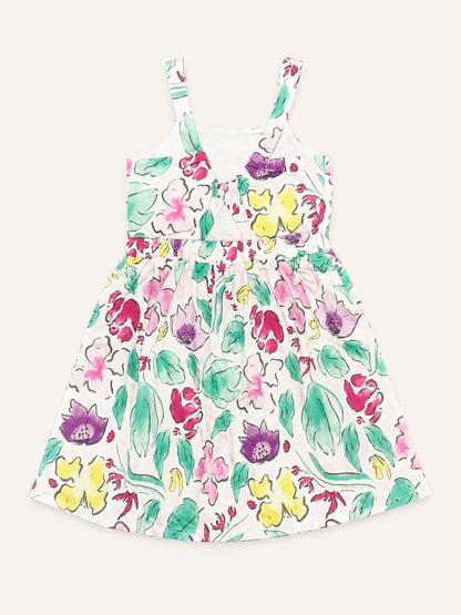 Robe blanche à bretelles imprimé floral multicolore - Fille