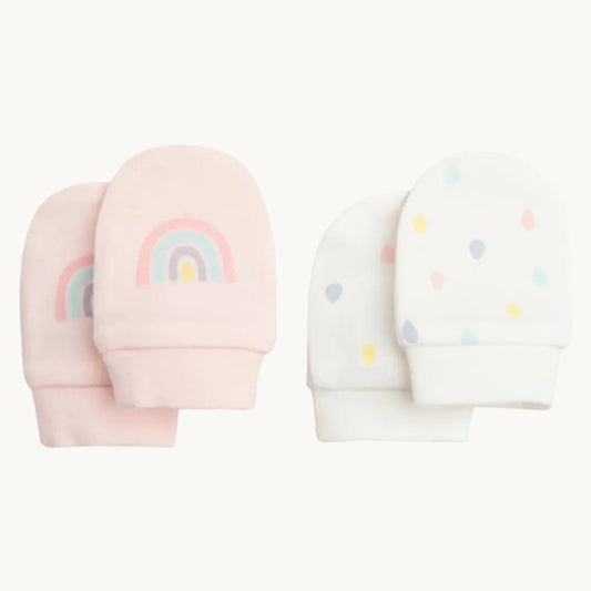 Lot de 2 paires de moufles pour bébé - Rose et Blanc