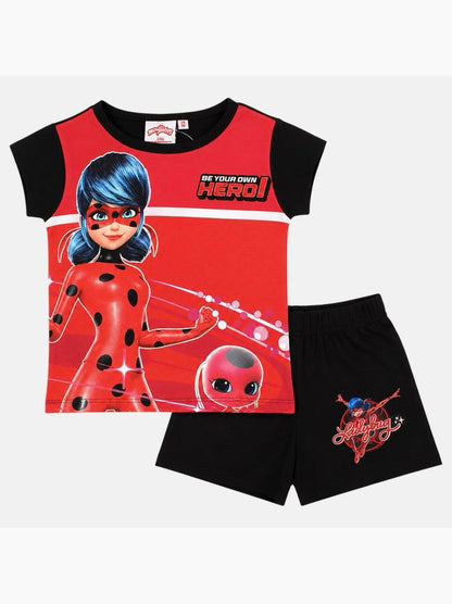 Ensemble d'été Miraculous Ladybug pour fille – T-shirt rouge et noir et short assorti Zag Heroez