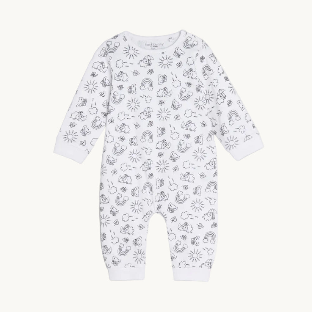 Lot de 2 grenouillères bébé en coton – Gris et Motif Arc-en-ciel