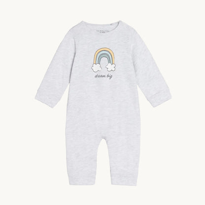 Lot de 2 grenouillères bébé en coton – Gris et Motif Arc-en-ciel