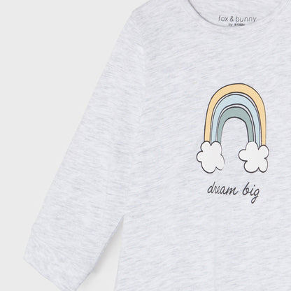 Lot de 2 grenouillères bébé en coton – Gris et Motif Arc-en-ciel