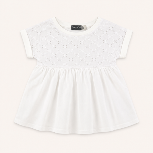 Robe blanche bimatière en broderie anglaise – Canada House