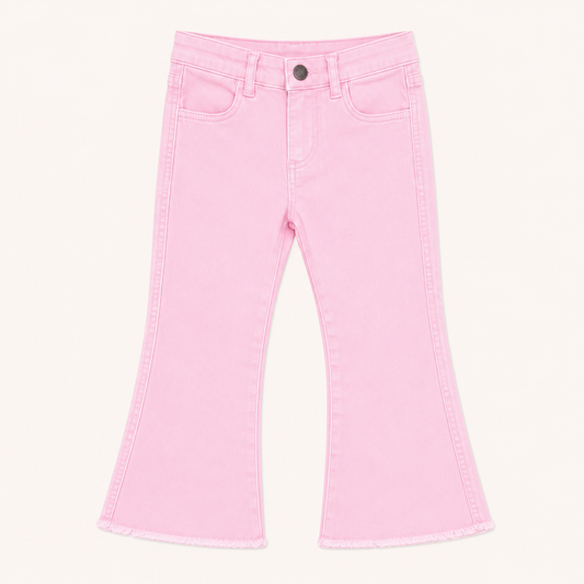 Jean évasé rose pastel à bas frangés – Canada House