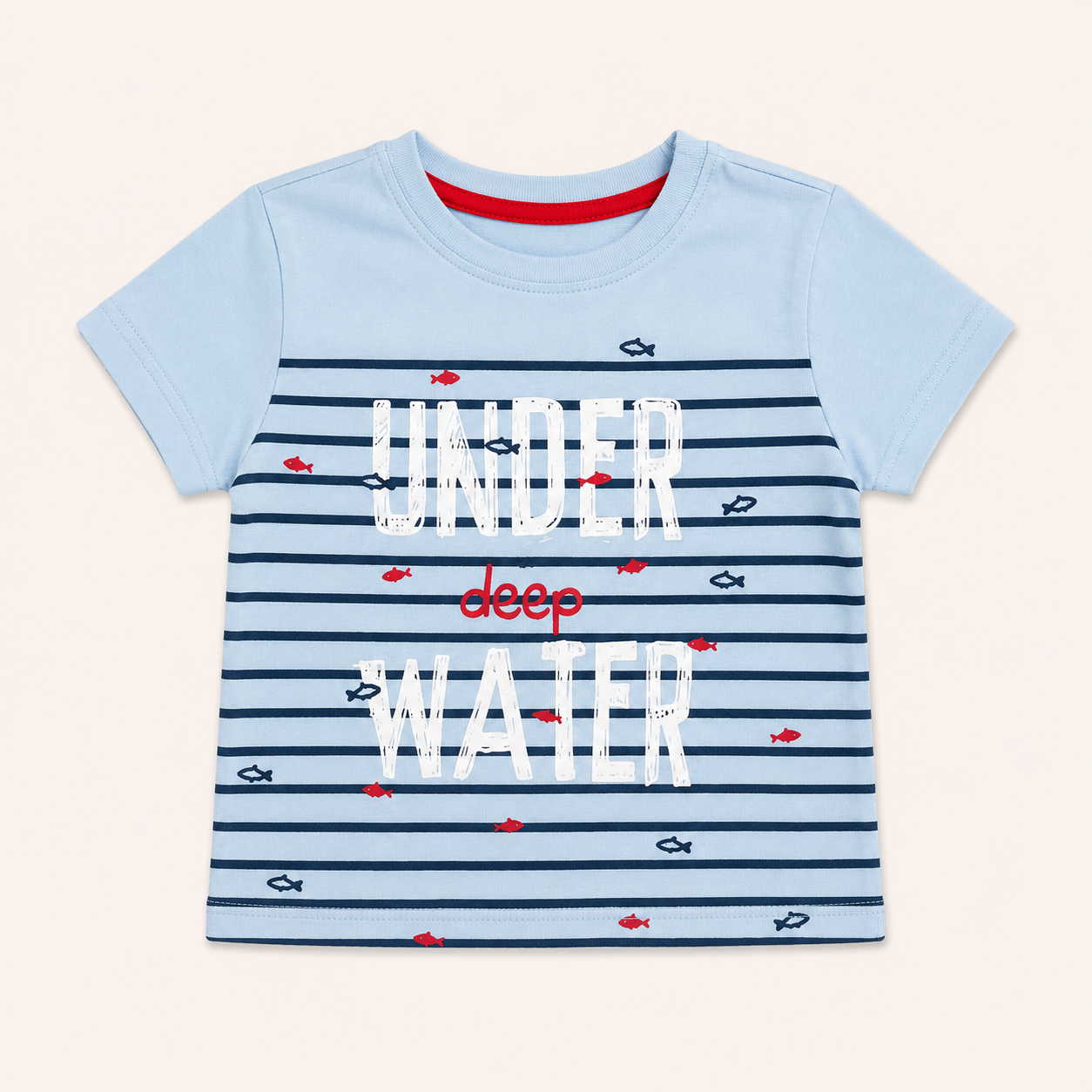 T-shirt rayé bleu ciel enfant « UNDER deep WATER »