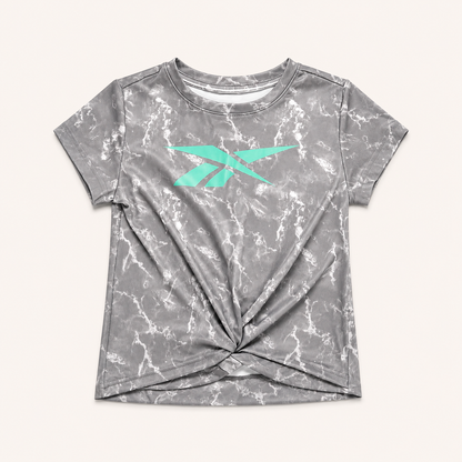 Ensemble de Sport Fille Reebok – T-shirt Torsadé et Legging Effet Marbre Gris