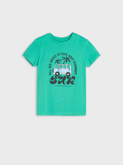 T-shirt Enfant Vert - Graphisme Van Rétro & Palmiers "Sun"