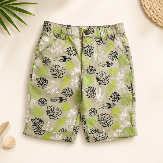 Bermuda en toile kaki à imprimé palmes et citrons verts – Orchestra