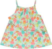 Robe à Bretelles Vert Menthe à Motif Fruité All-Over et Volant